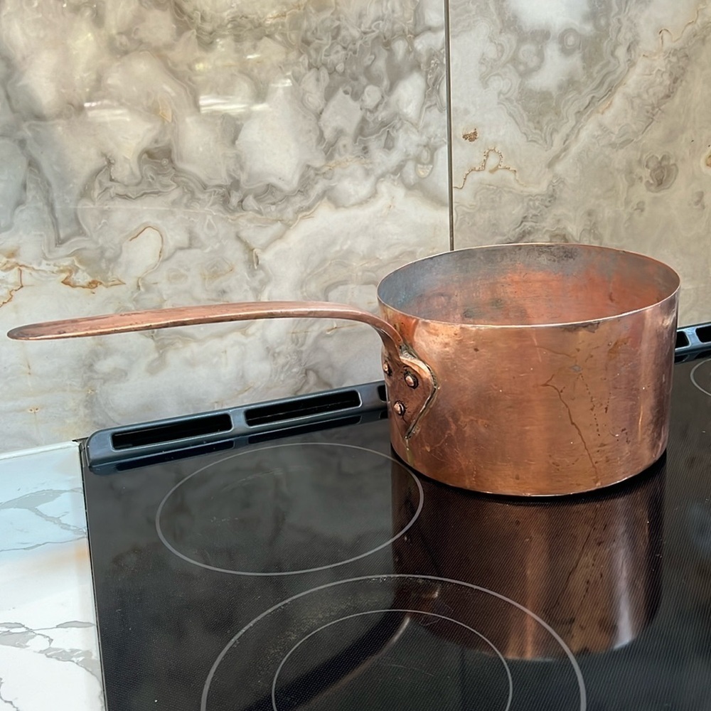 Large 5 Liter Antique French Copper Saucepan Pot